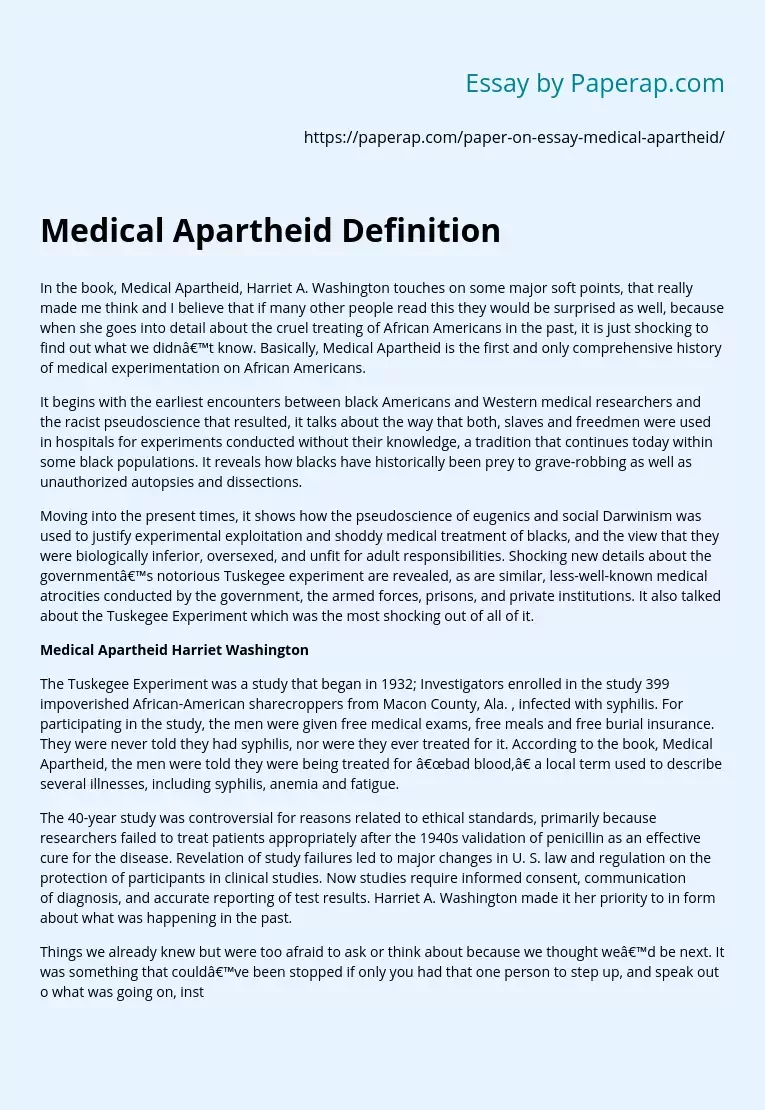 Medical Apartheid Definition
