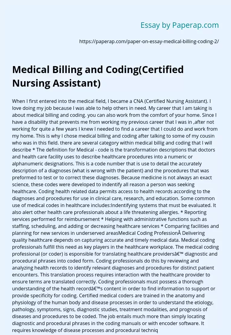 Medical Billing and Coding(Certified Nursing Assistant)