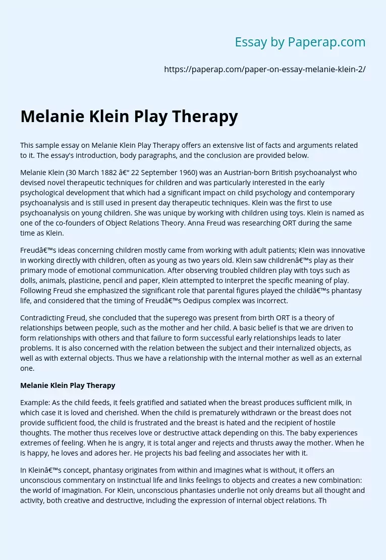 Melanie Klein Play Therapy