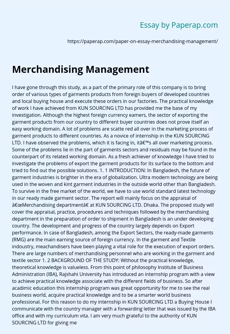 essay about merchandising business