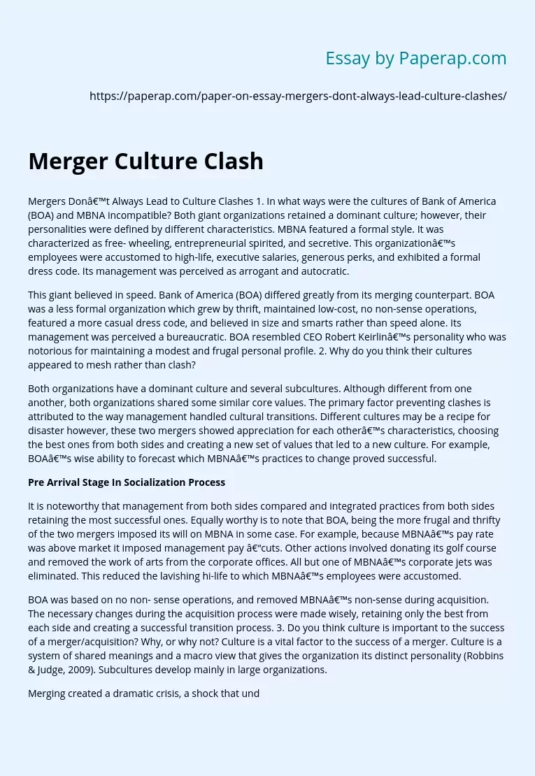 Merger Culture Clash Issue in Companies