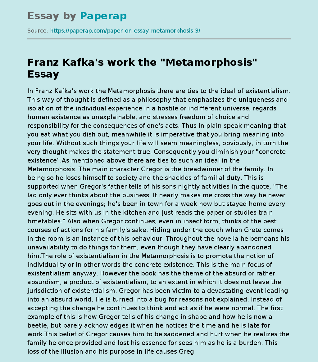 Franz Kafka's "Metamorphosis"