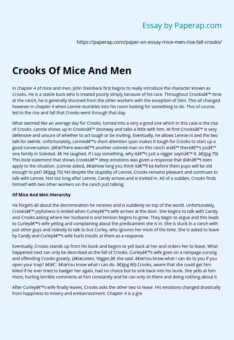 Реферат: Crooks AnalysisOf Mice And Men Essay Research