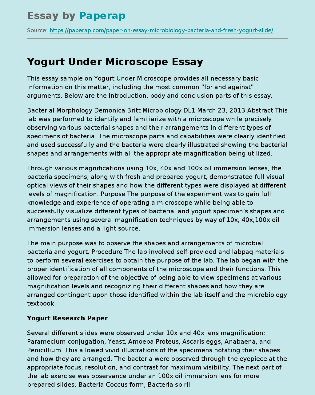 Yogurt Under Microscope