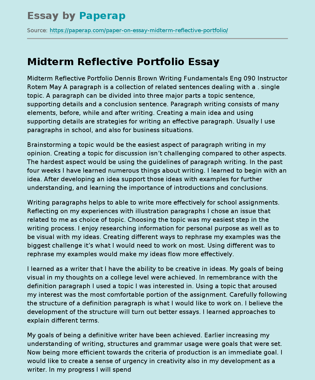 Midterm Reflective Portfolio