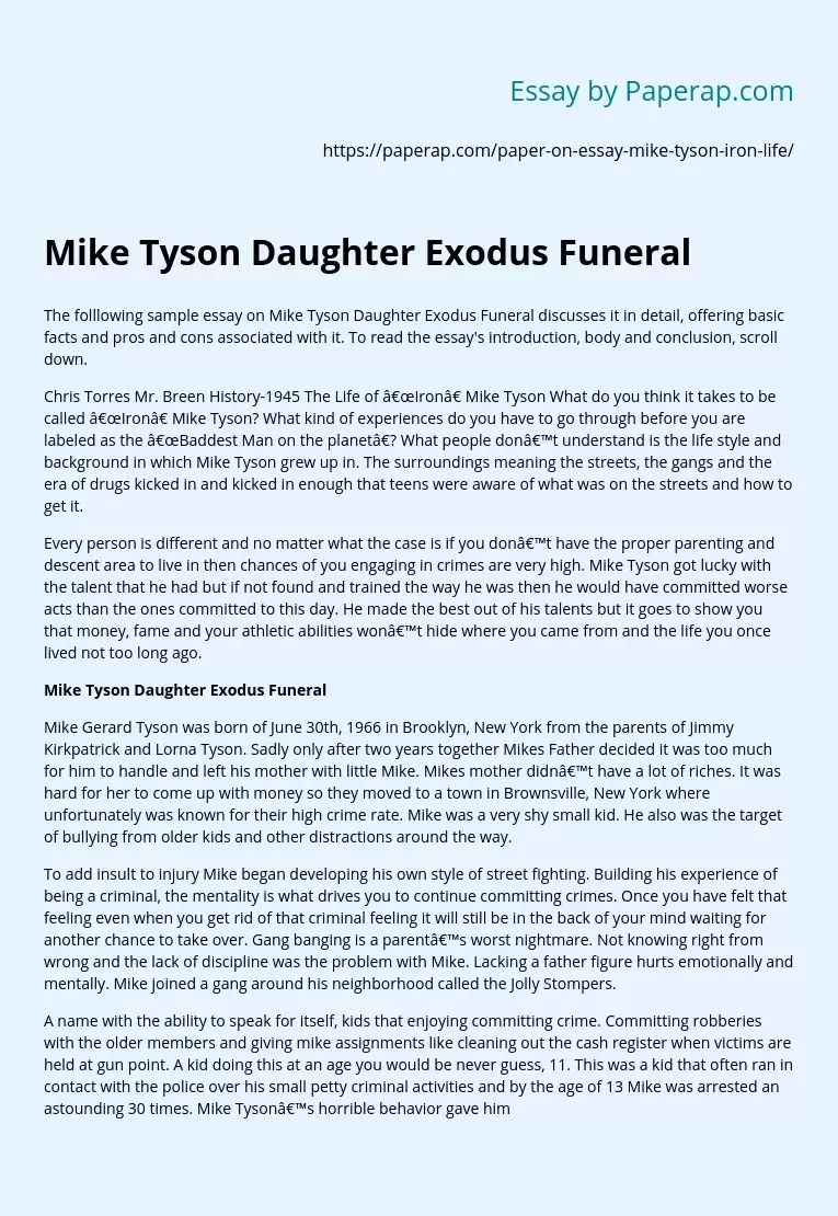Mike Tyson Daughter Exodus Funeral