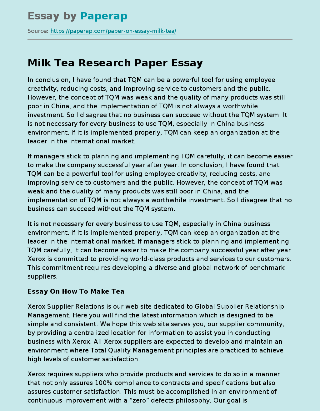 Milk Tea Research Paper