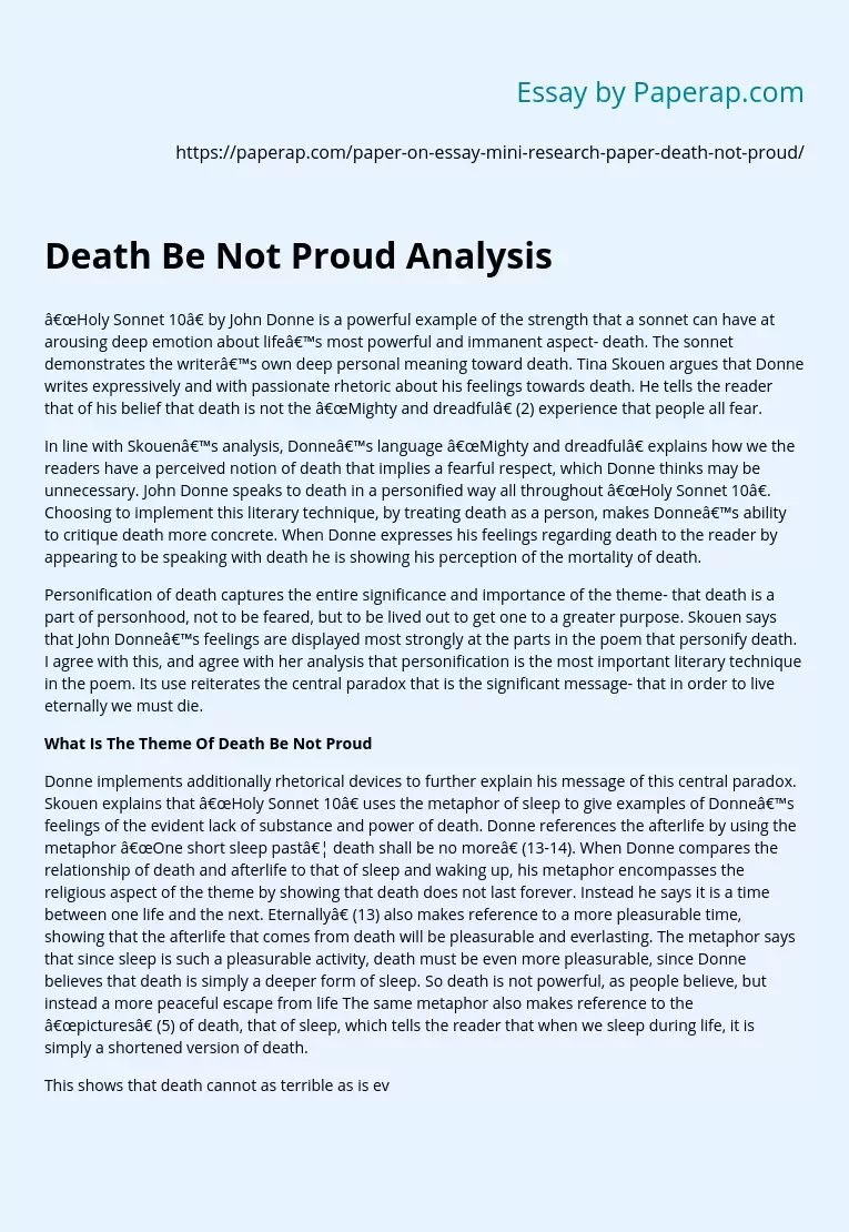 Реферат: Death Be Not Proud Essay Research Paper