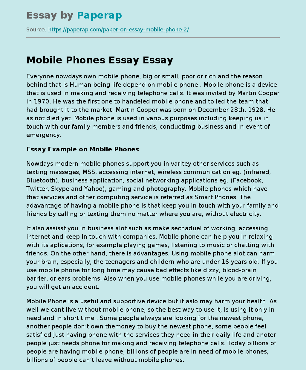 Mobile Phones Essay