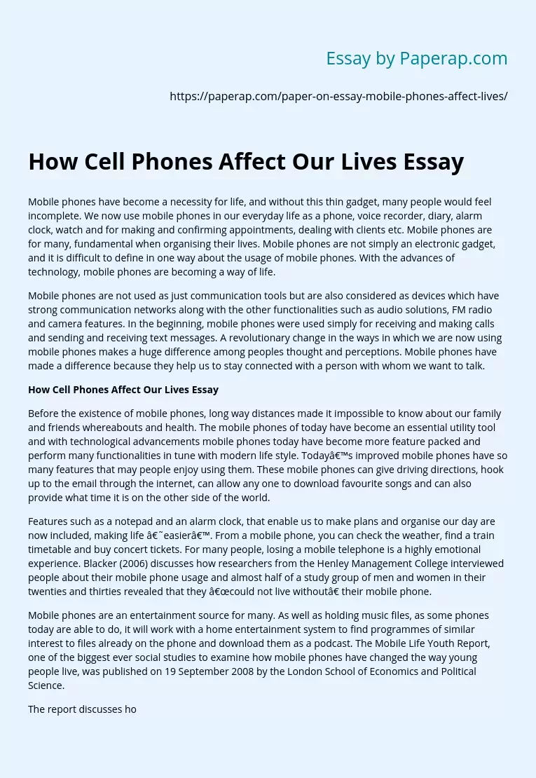 How Cell Phones Affect Our Lives Essay