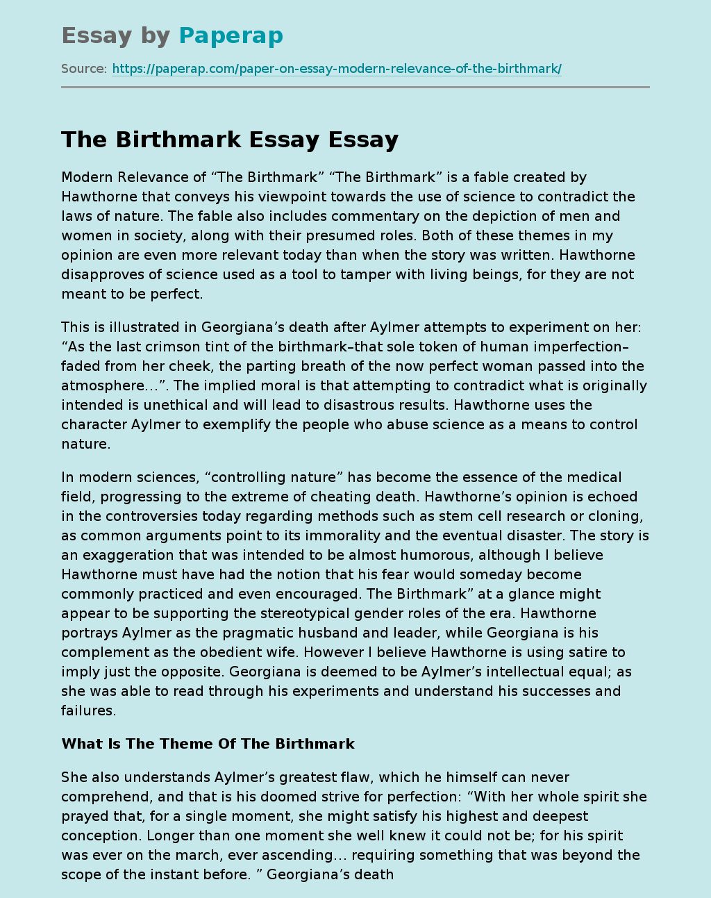 literary analysis essay on the birthmark