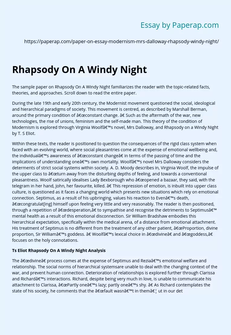 Rhapsody On A Windy Night