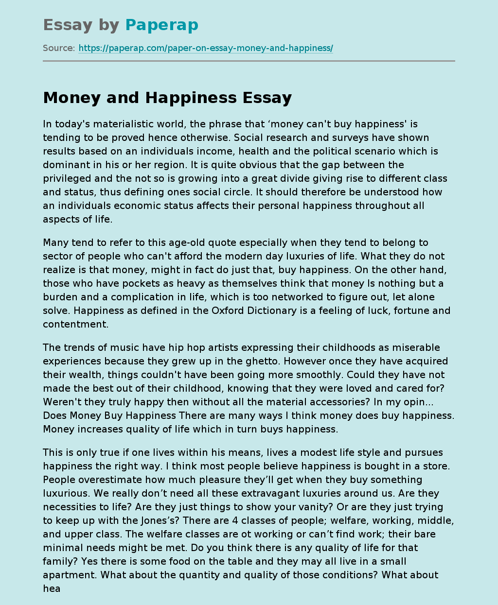 can money buy happiness essay 200 words