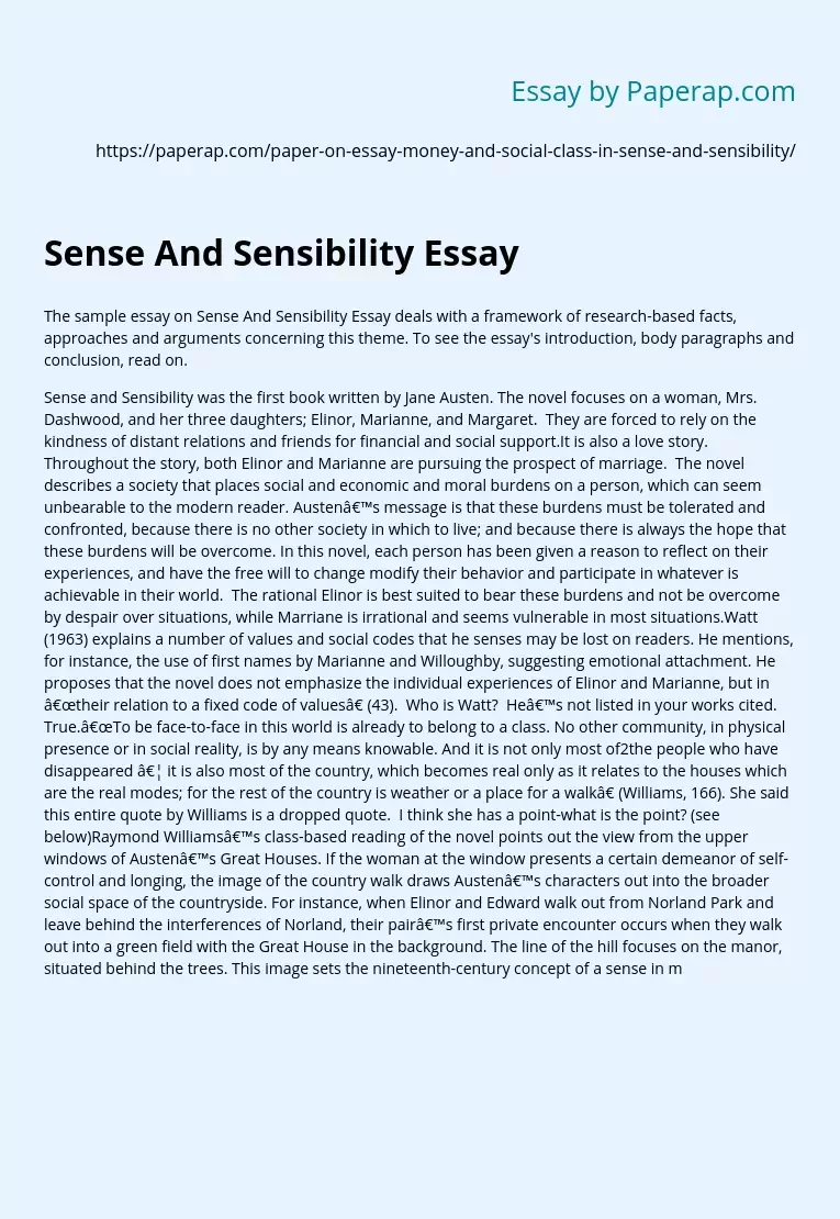 Sense And Sensibility Essay