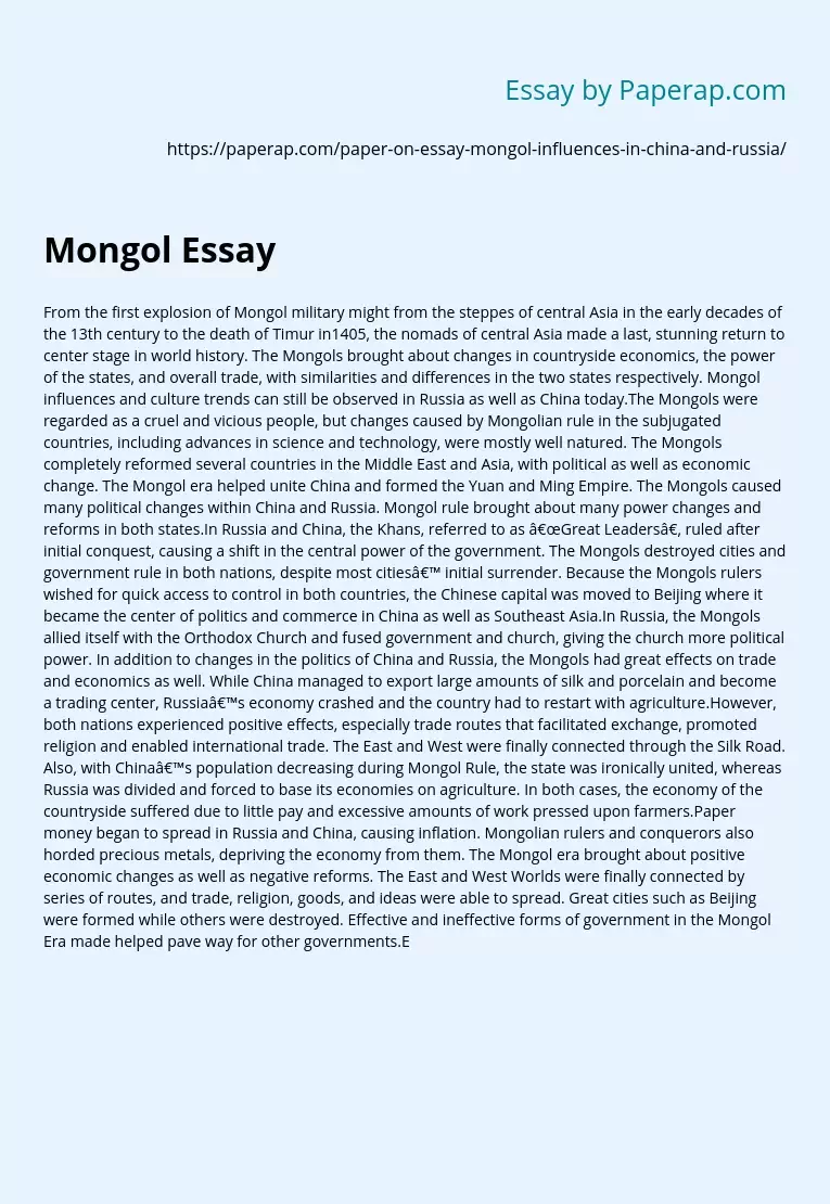 Mongol Military Essay