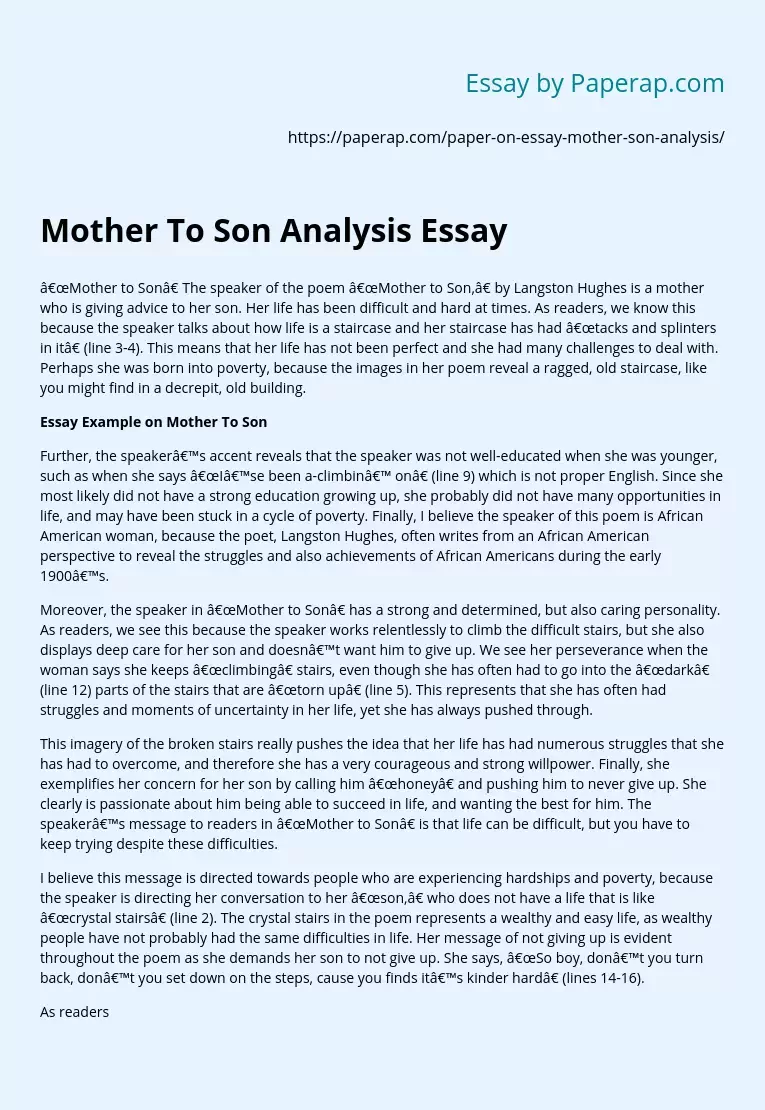 Mother To Son Analysis Essay