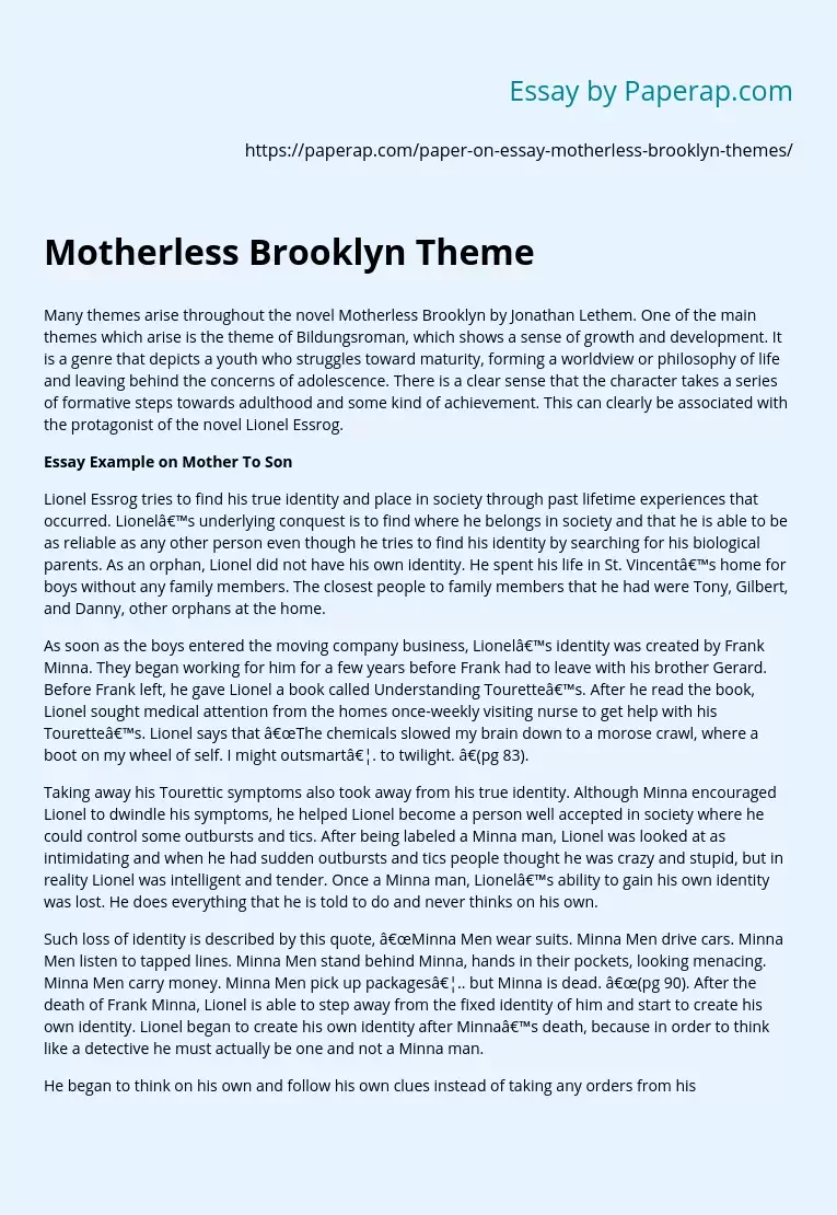 Essay Example on Mother To Son