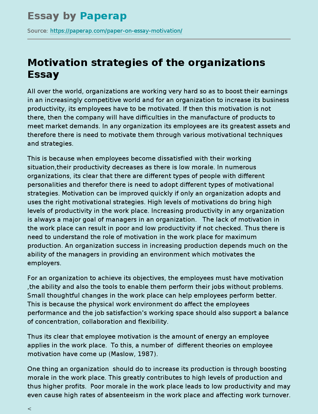 Motivation strategies of the organizations