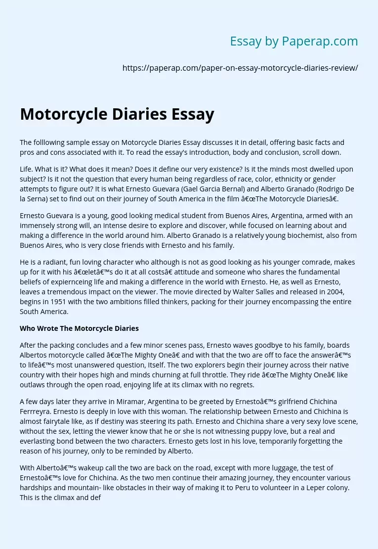Motorcycle Diaries Essay