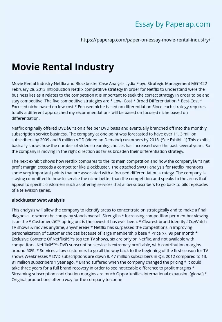 Movie Rental Industry Swot Analysis