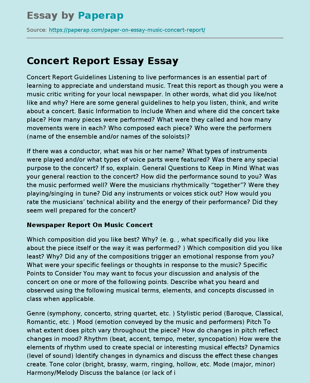 creative writing about a concert