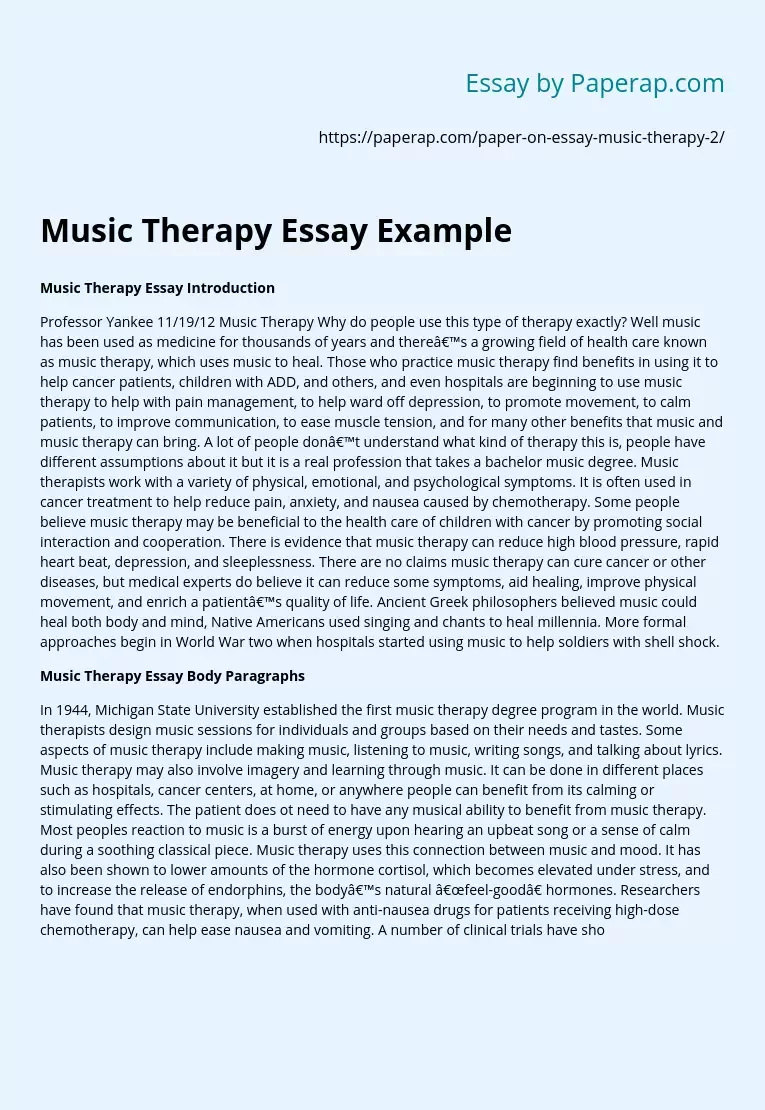 write a essay on music therapy