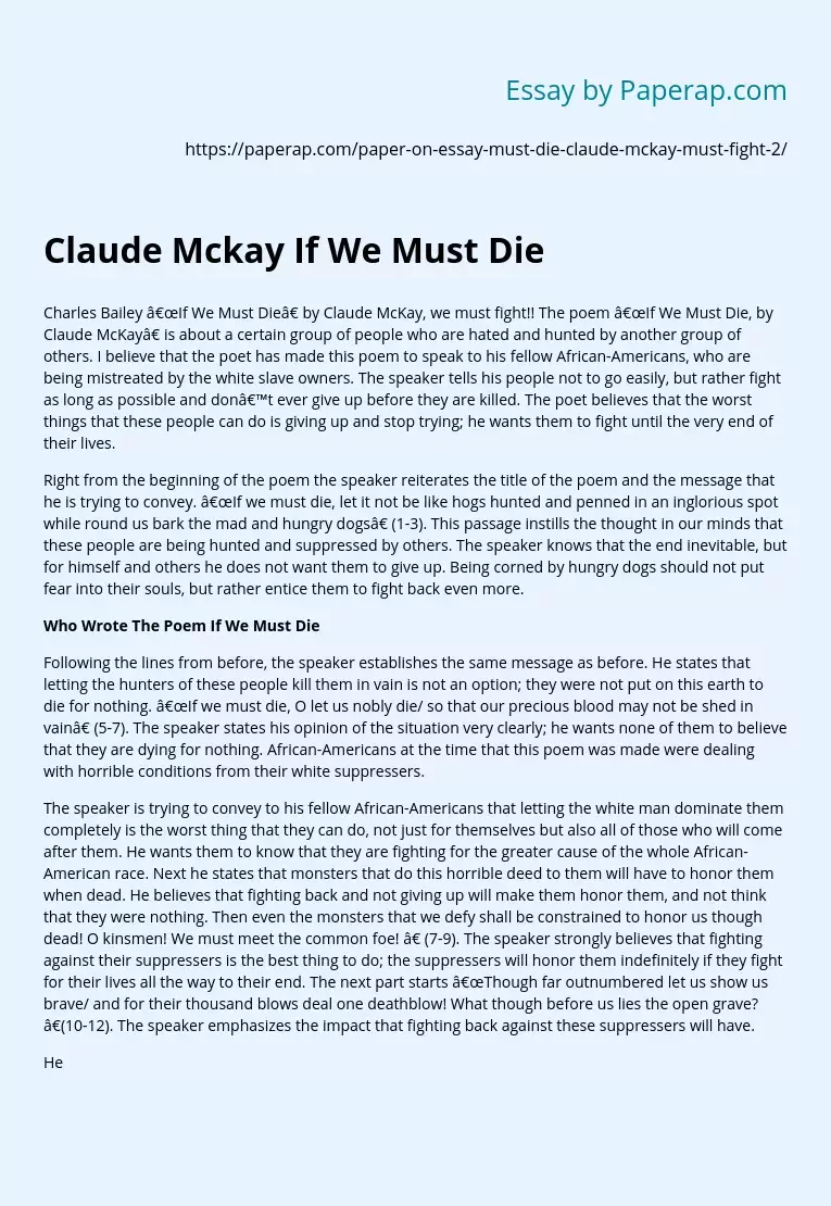 Claude Mckay If We Must Die
