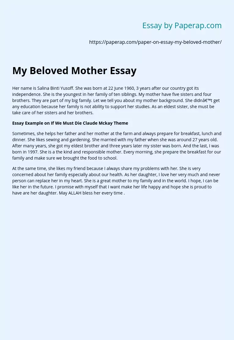 My Beloved Mother Essay