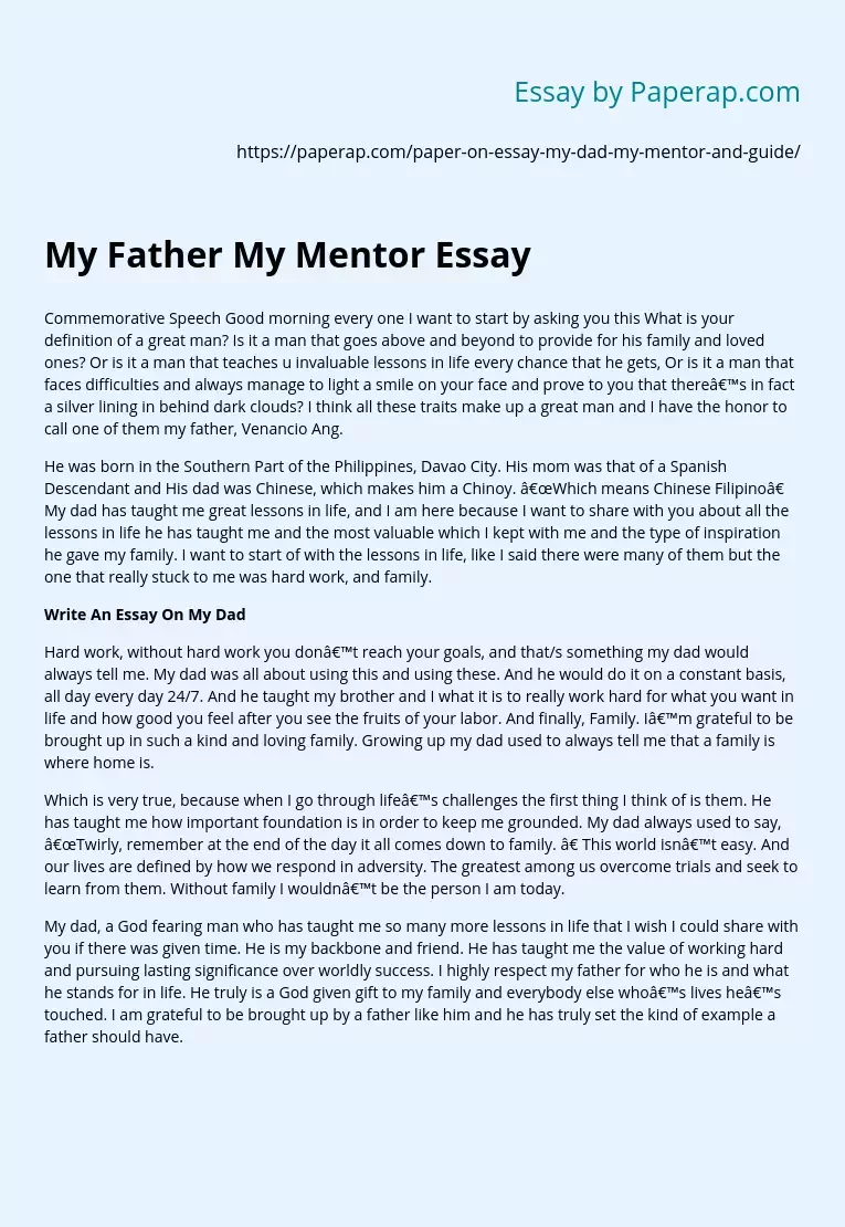 My Father My Mentor Essay