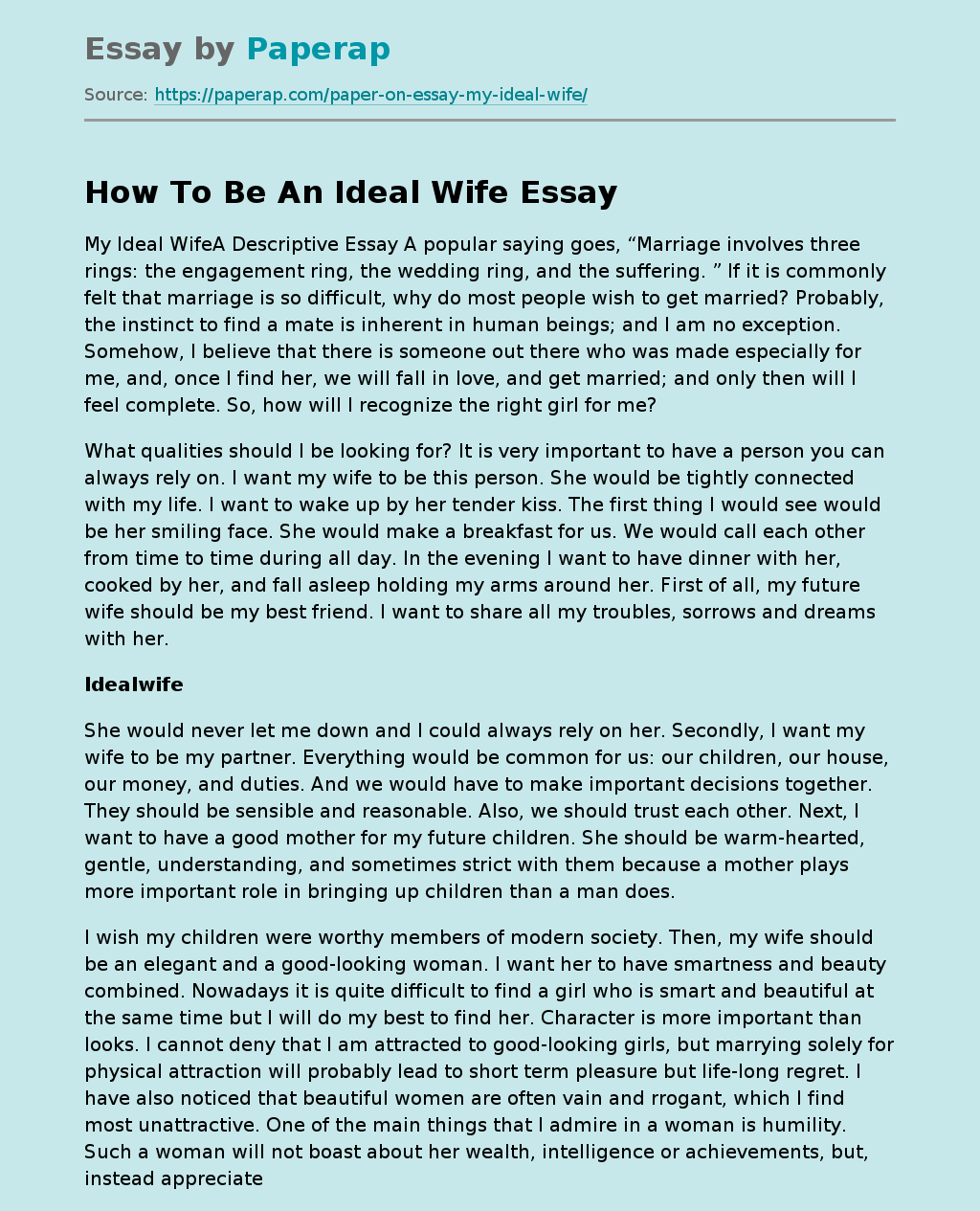 How To Be An Ideal Wife