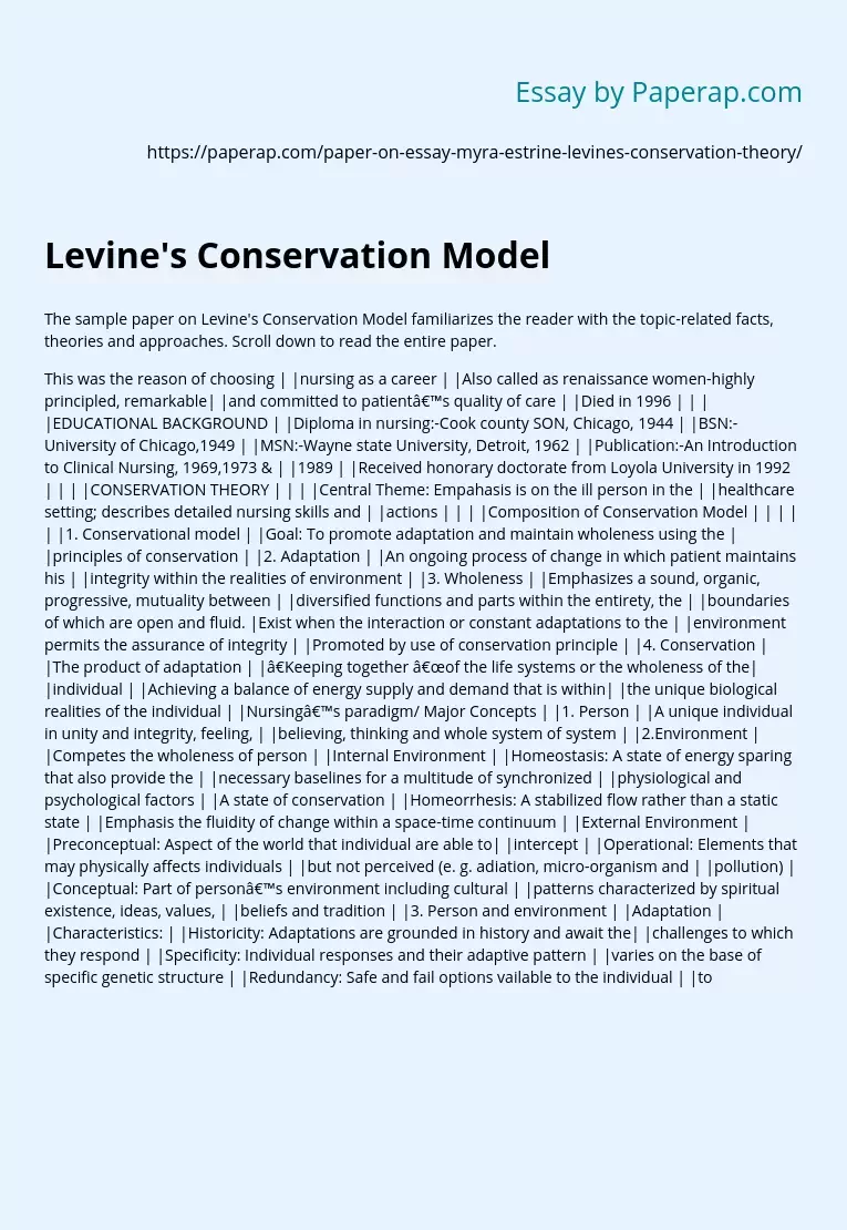 Levine's Conservation Model