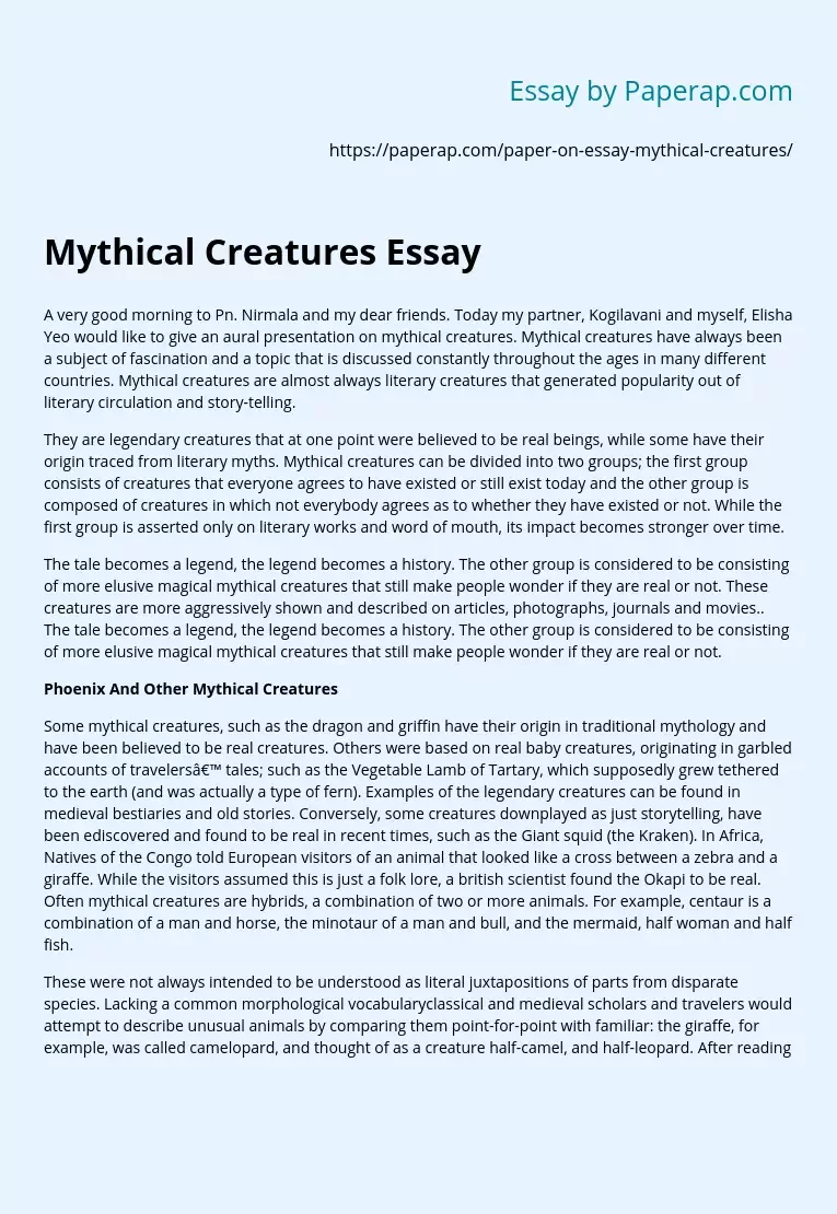 Mythical Creatures Essay