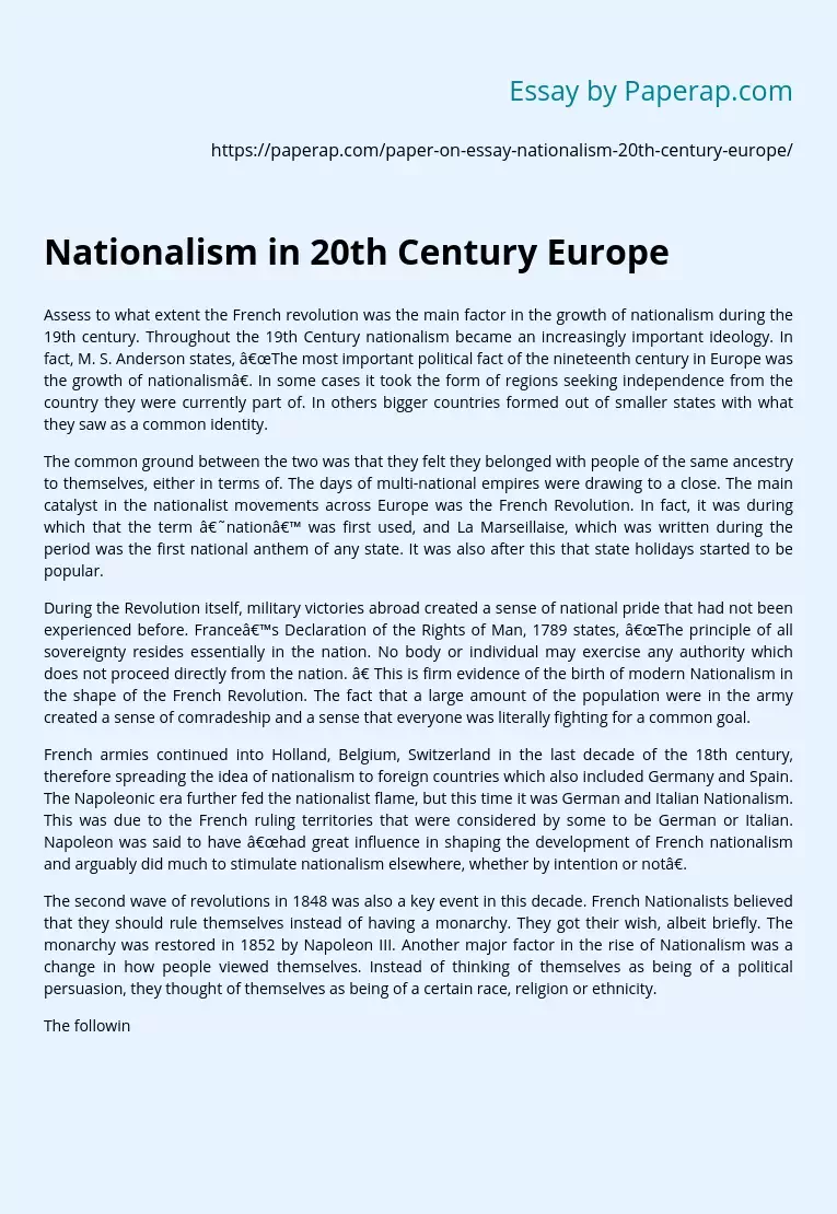 Nationalism in 20th Century Europe