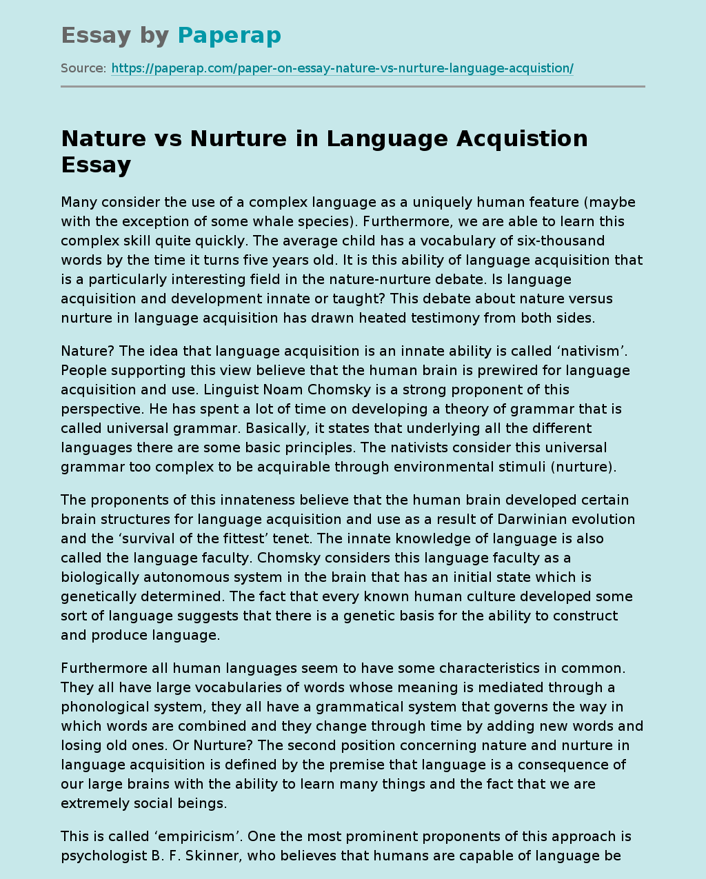 Nature vs Nurture in Language Acquistion