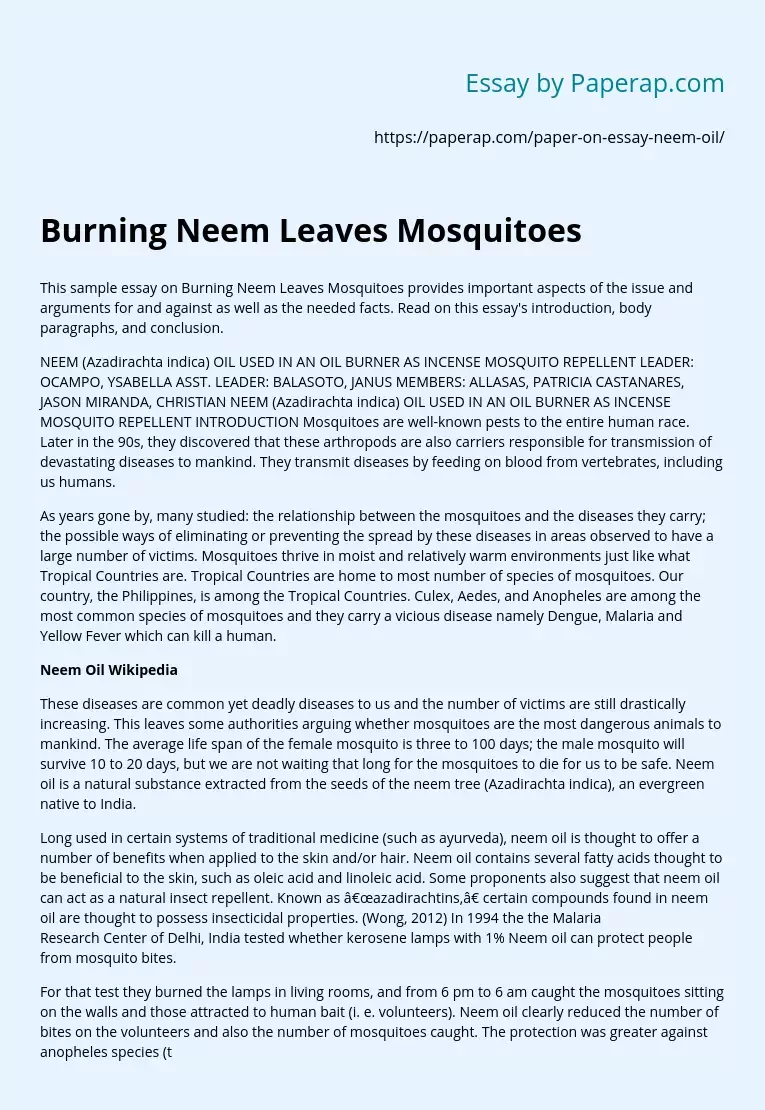 Burning Neem Leaves Mosquitoes
