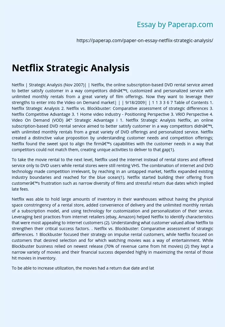 Netflix Strategic Analysis