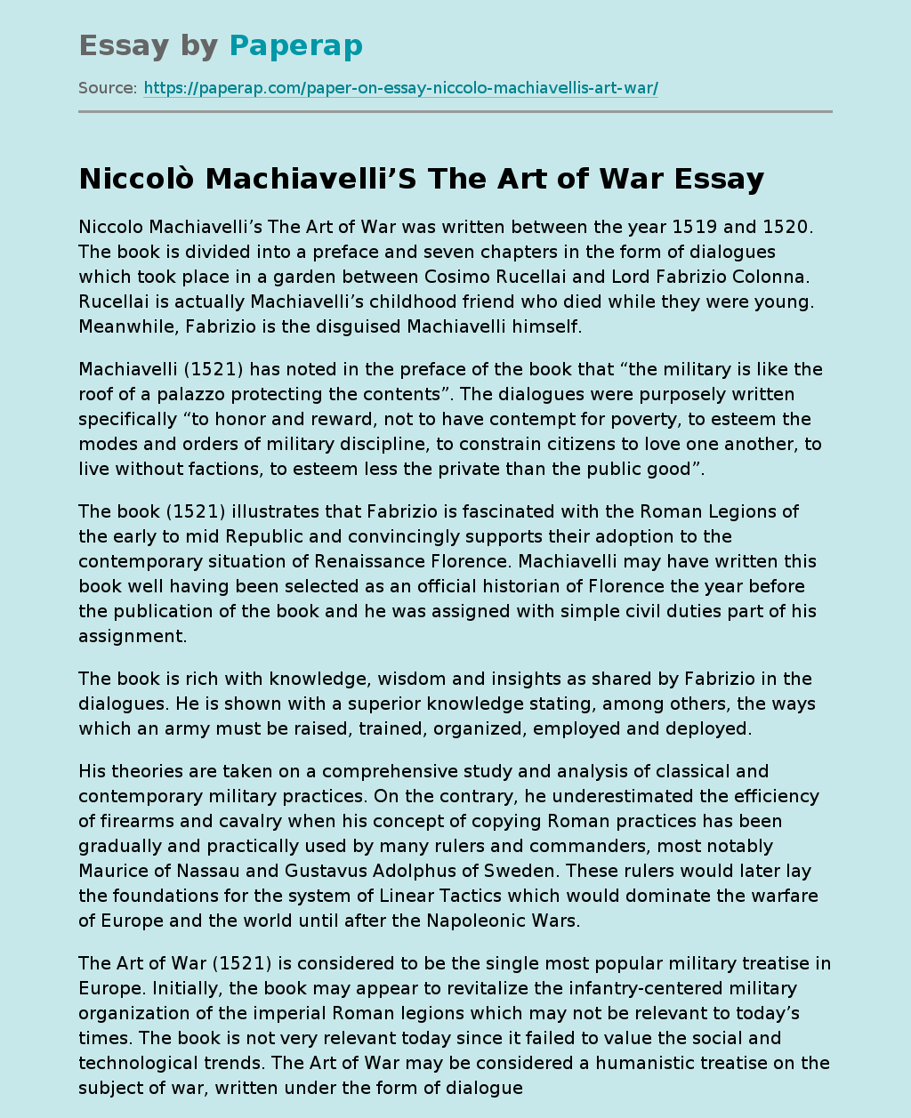 Niccolò Machiavelli’S The Art of War