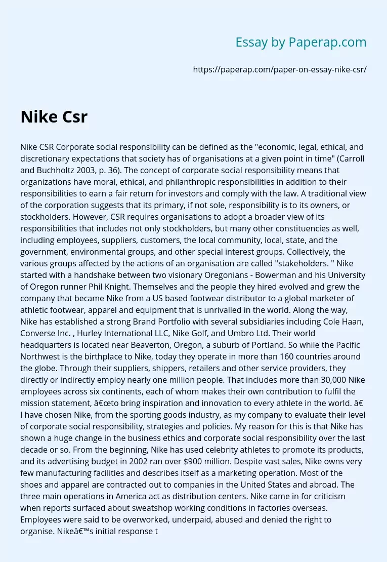 Nike CSR Corporate