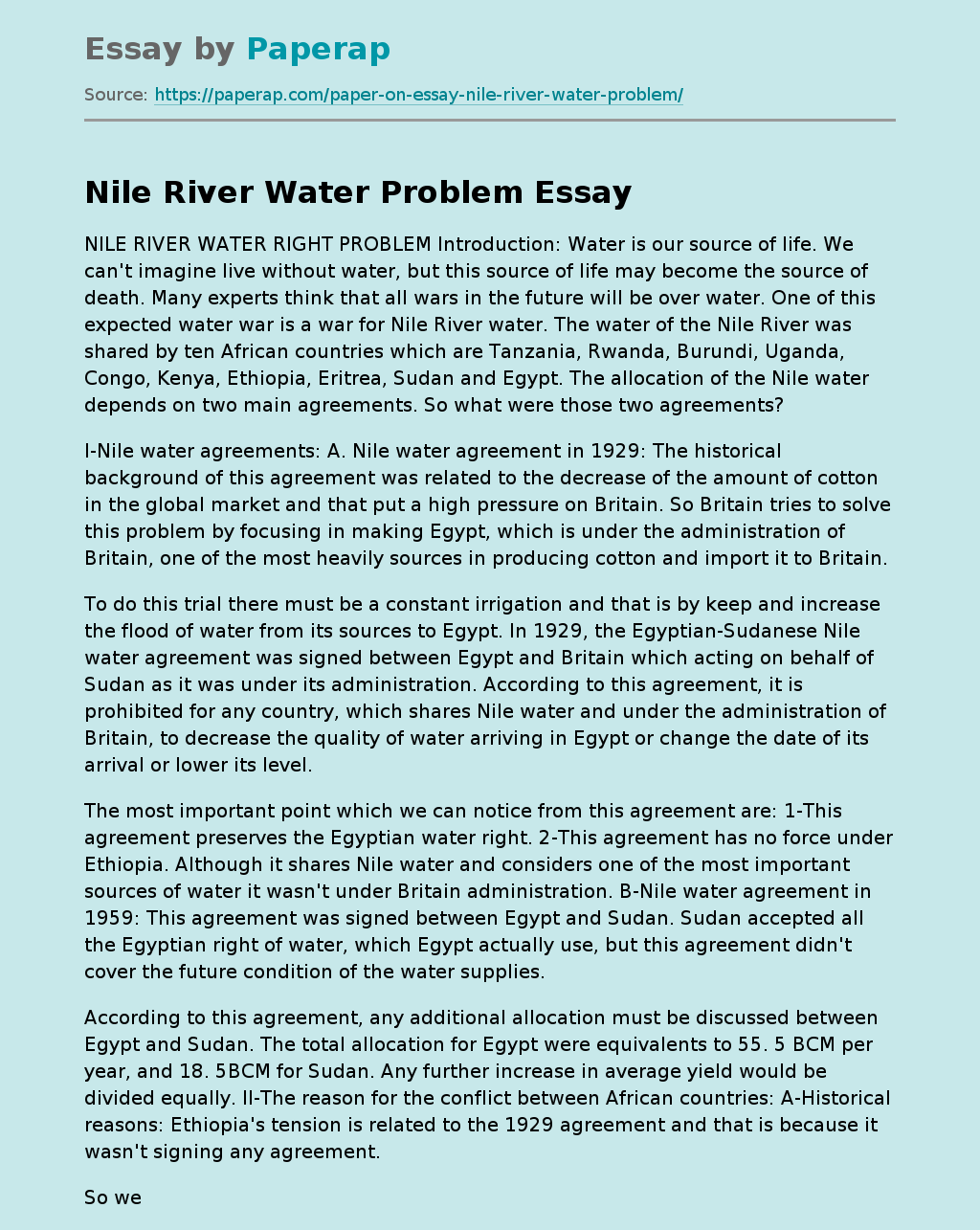 Nile River Water Problem