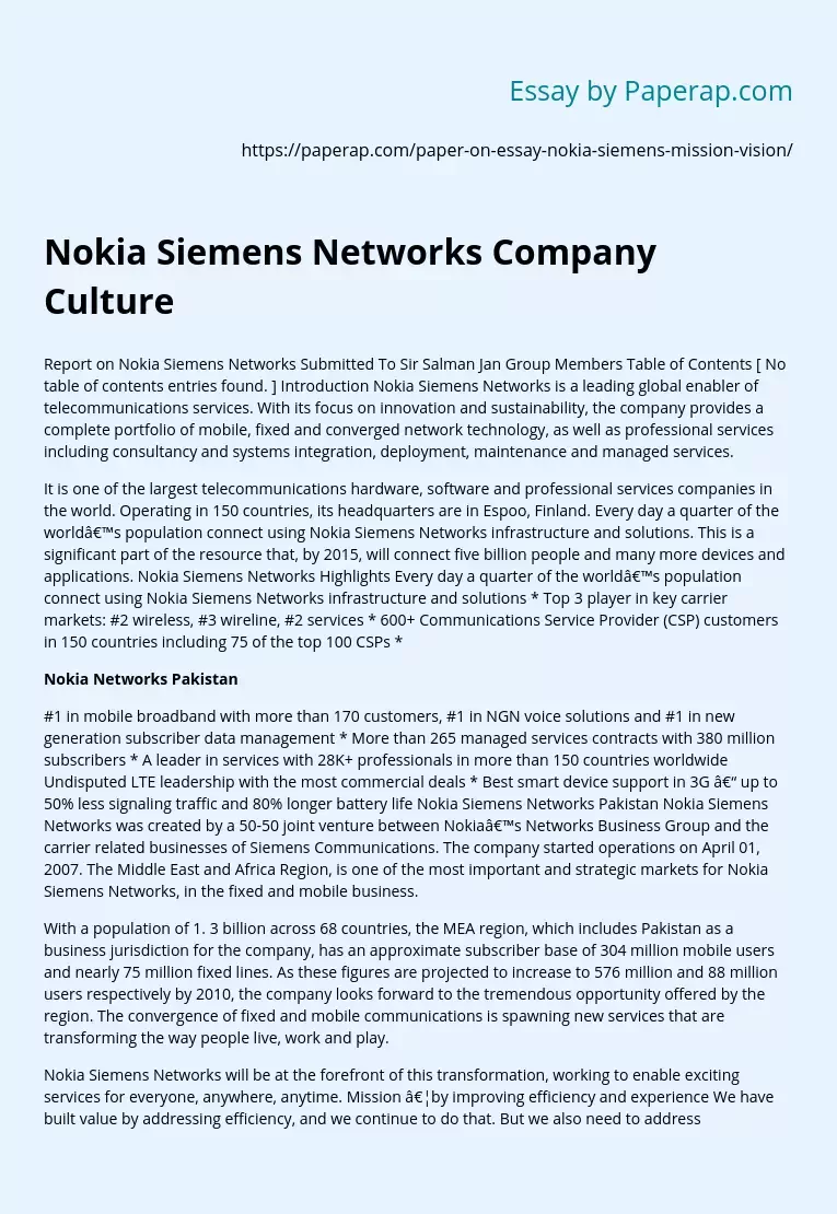 Nokia Siemens Networks Company Culture