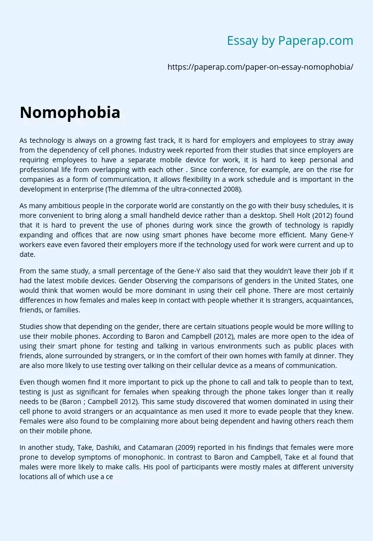 Nomophobia in the Corporate World Study