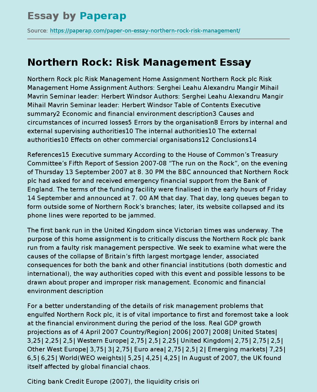 Northern Rock: Risk Management