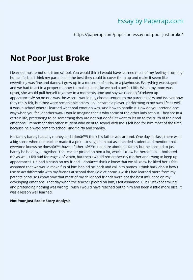 Not Poor Just Broke Story Analysis