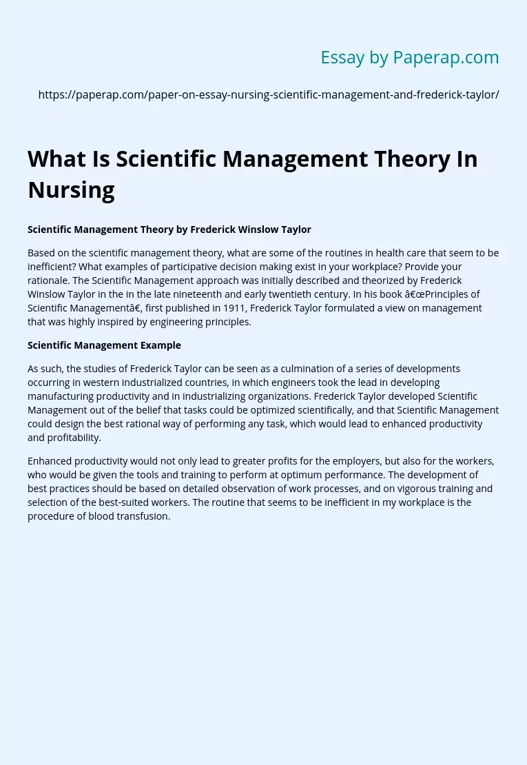 What Is Scientific Management Theory In Nursing