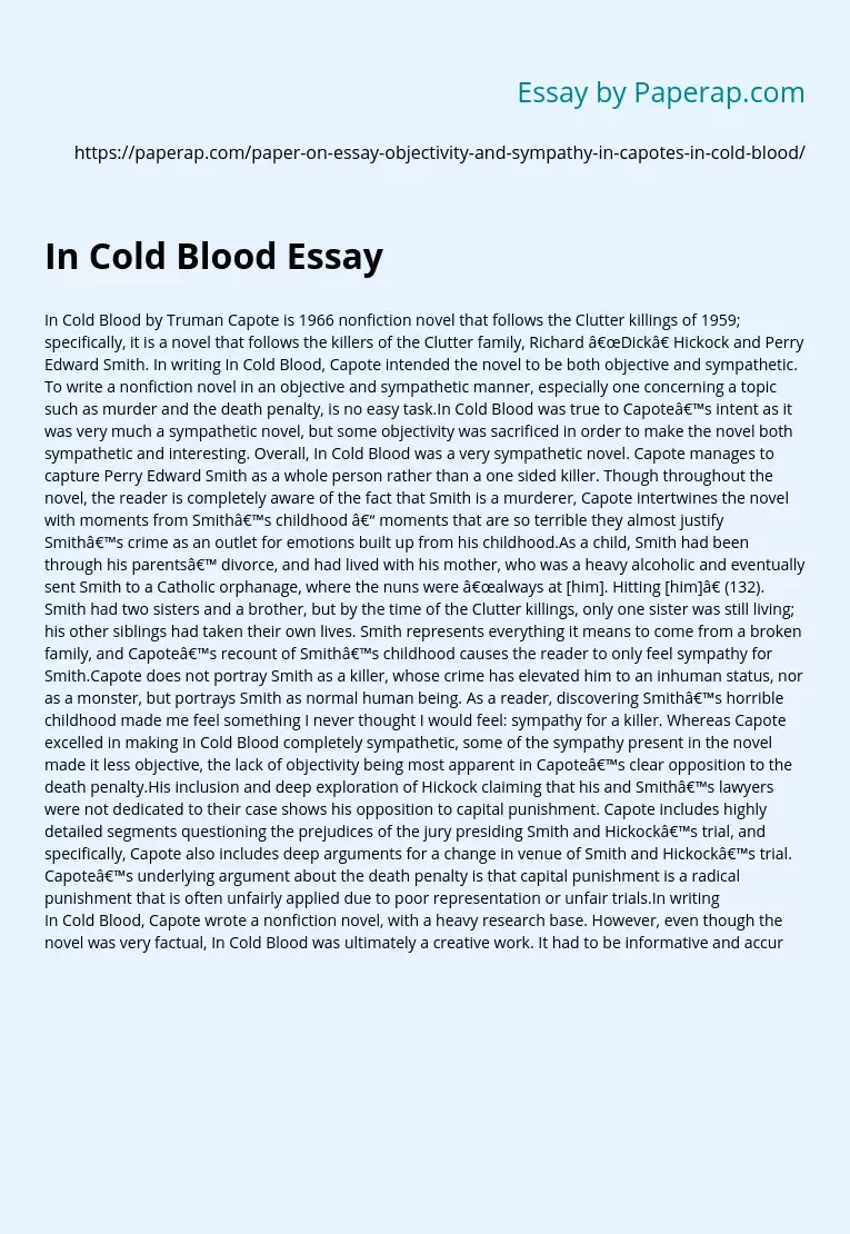In Cold Blood Essay