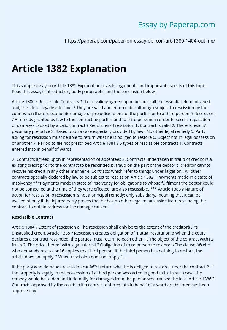 Article 1382 Explanation