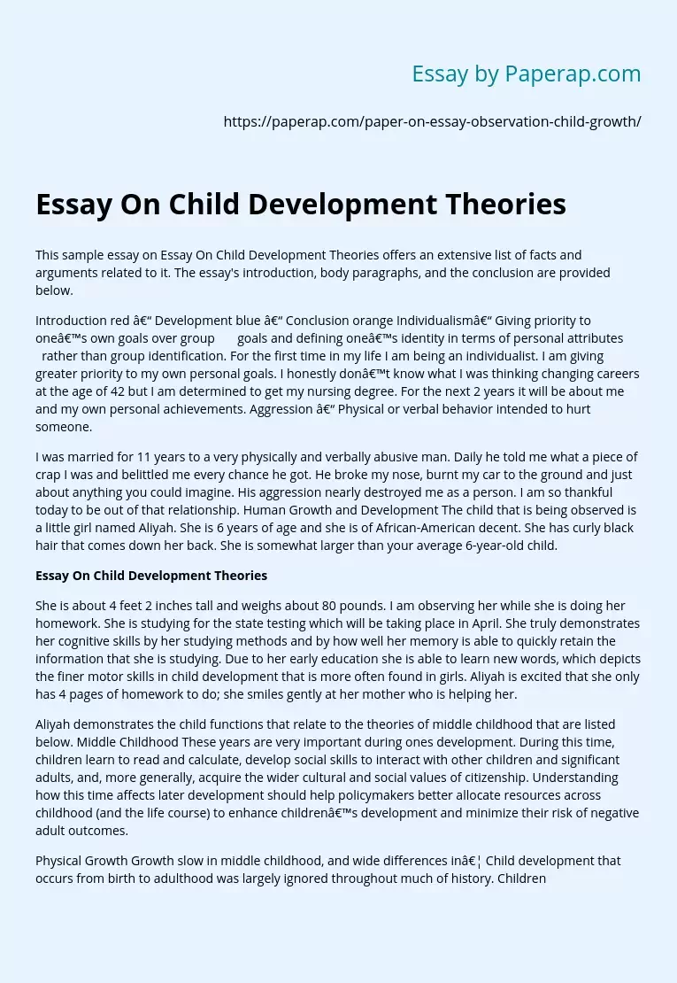 Реферат: Child Development Essay Research Paper In a