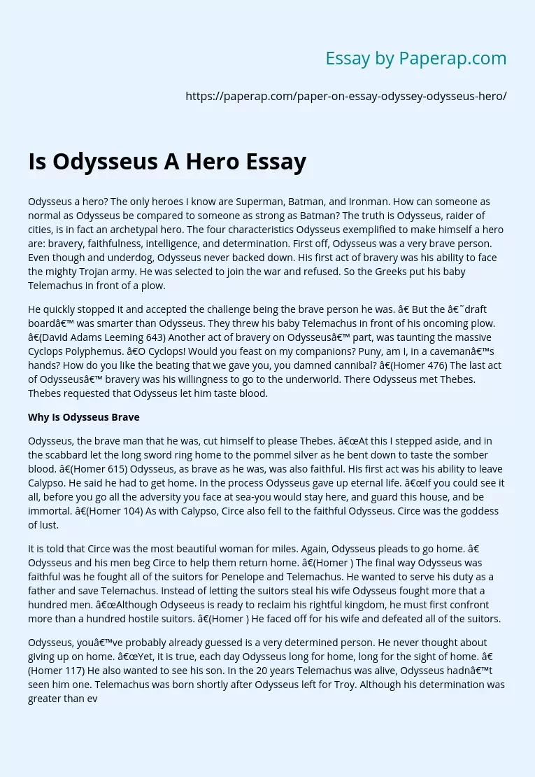 Реферат: Odysseus As An Archtypal Hero Essay Research