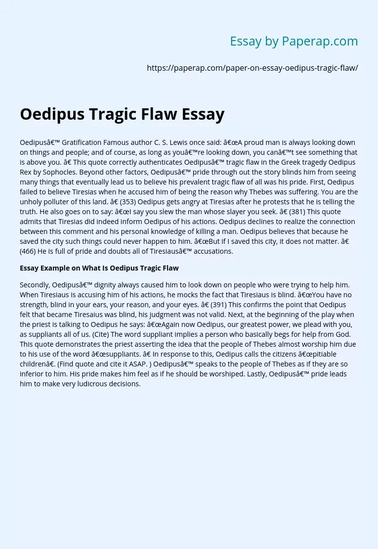 Oedipus Tragic Flaw Essay Free Essay Example