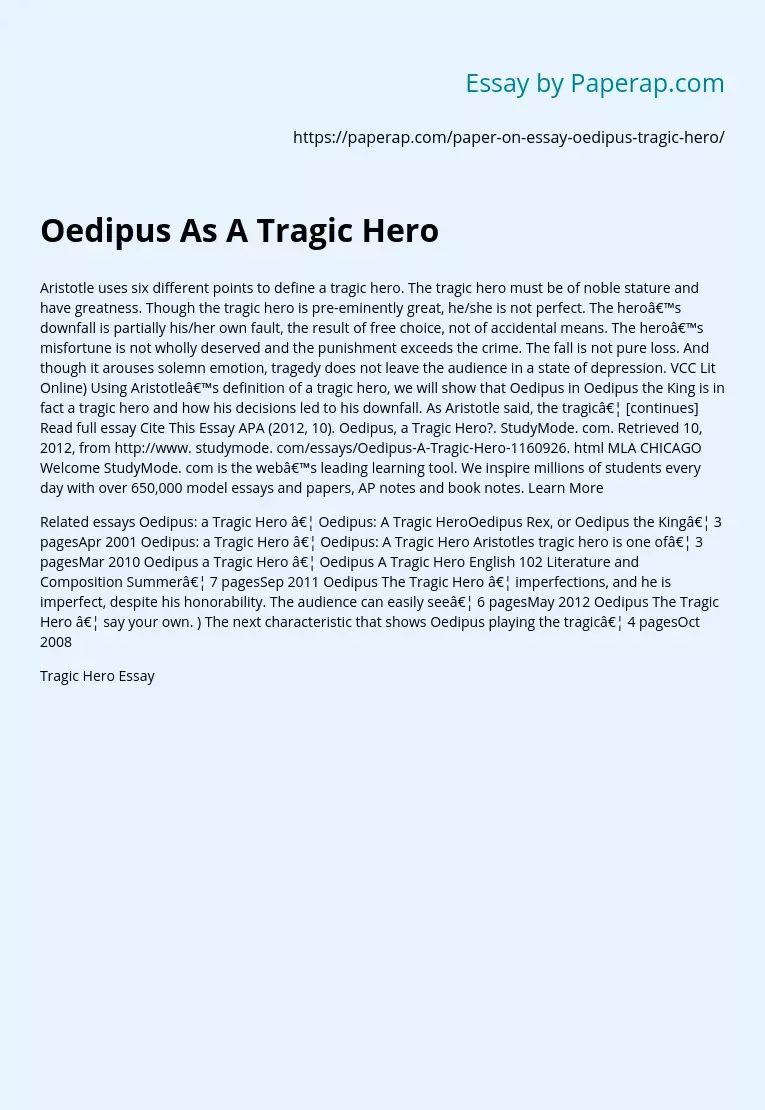 Oedipus As A Tragic Hero